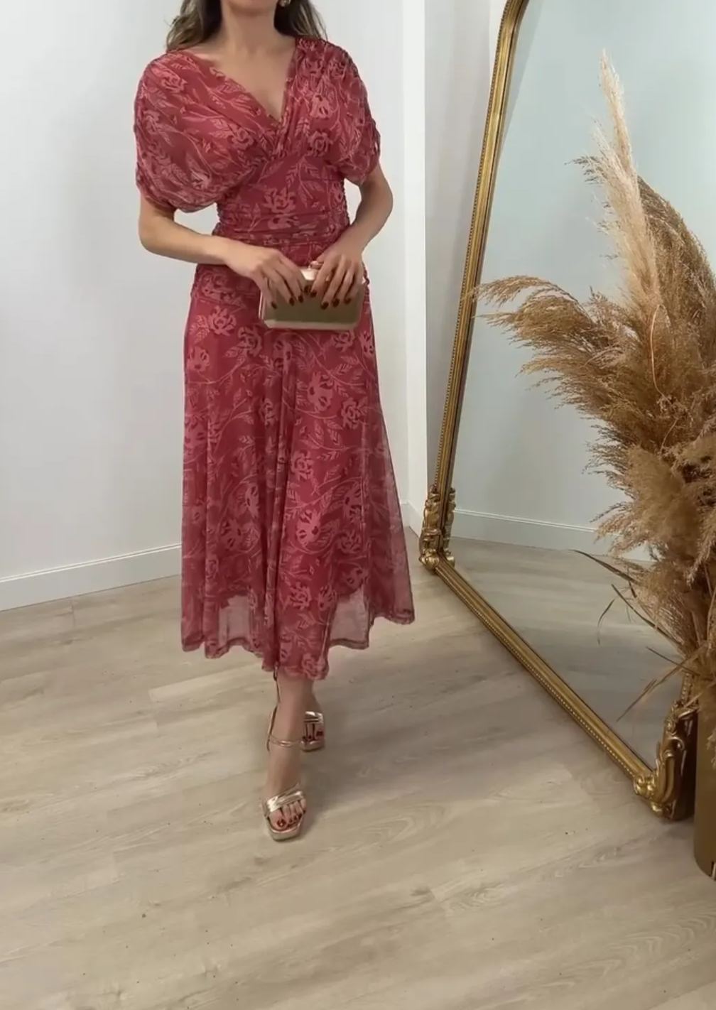 [Copy]Off-the-Shoulder Tiered Fringe Maxi Dress with 3/4 Sleeves