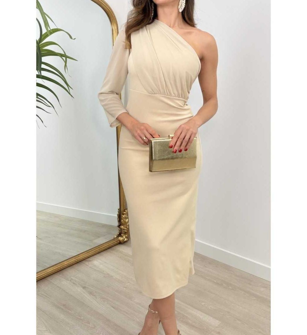 [Copy]White Keyhole Neck Maxi Dress with Tiered Fringe Skirt & 3/4 Sleeves