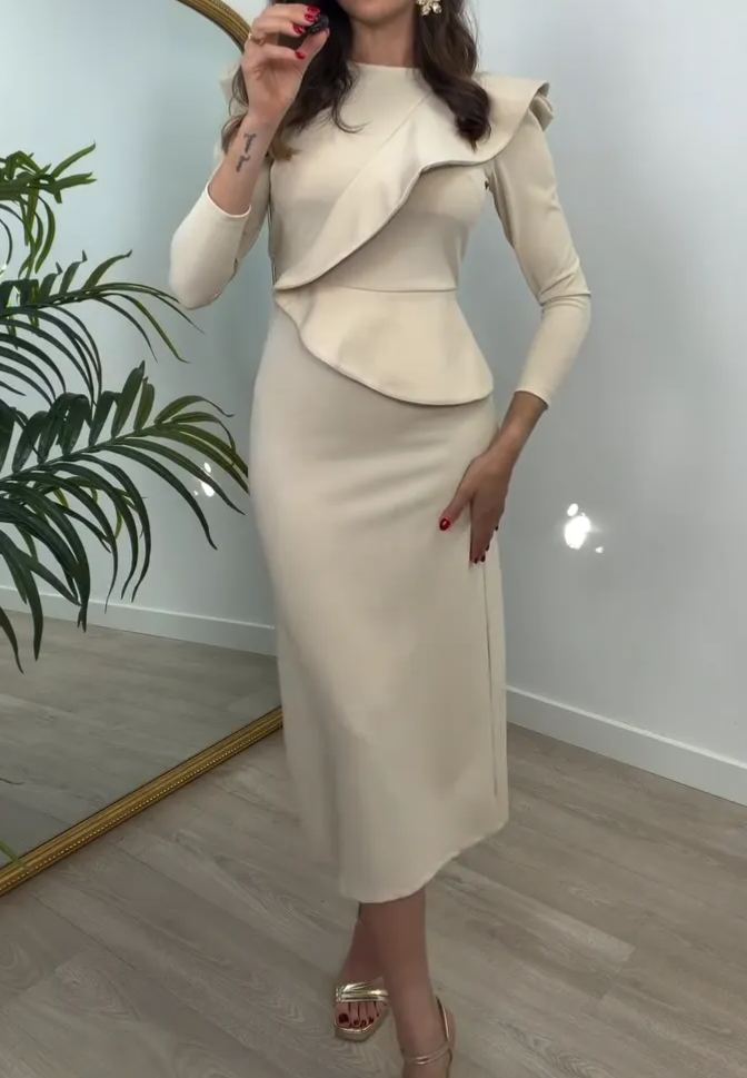 [Copy]Elegant Turquoise V-Neck Ruched Midi Dress, Puff Sleeve Formal Party Gown