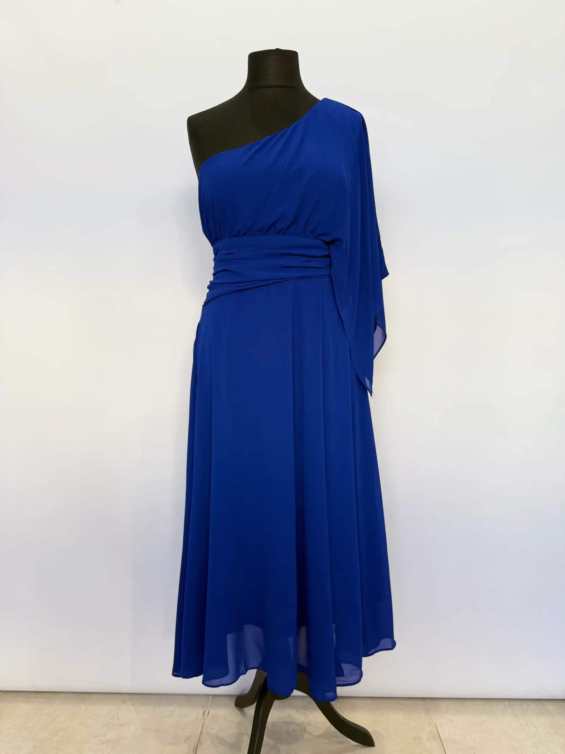 Elegant One - Shoulder Chiffon Midi Dress Collection (Multiple Colors: Teal, Green, Fuchsia, Blue, Purple)