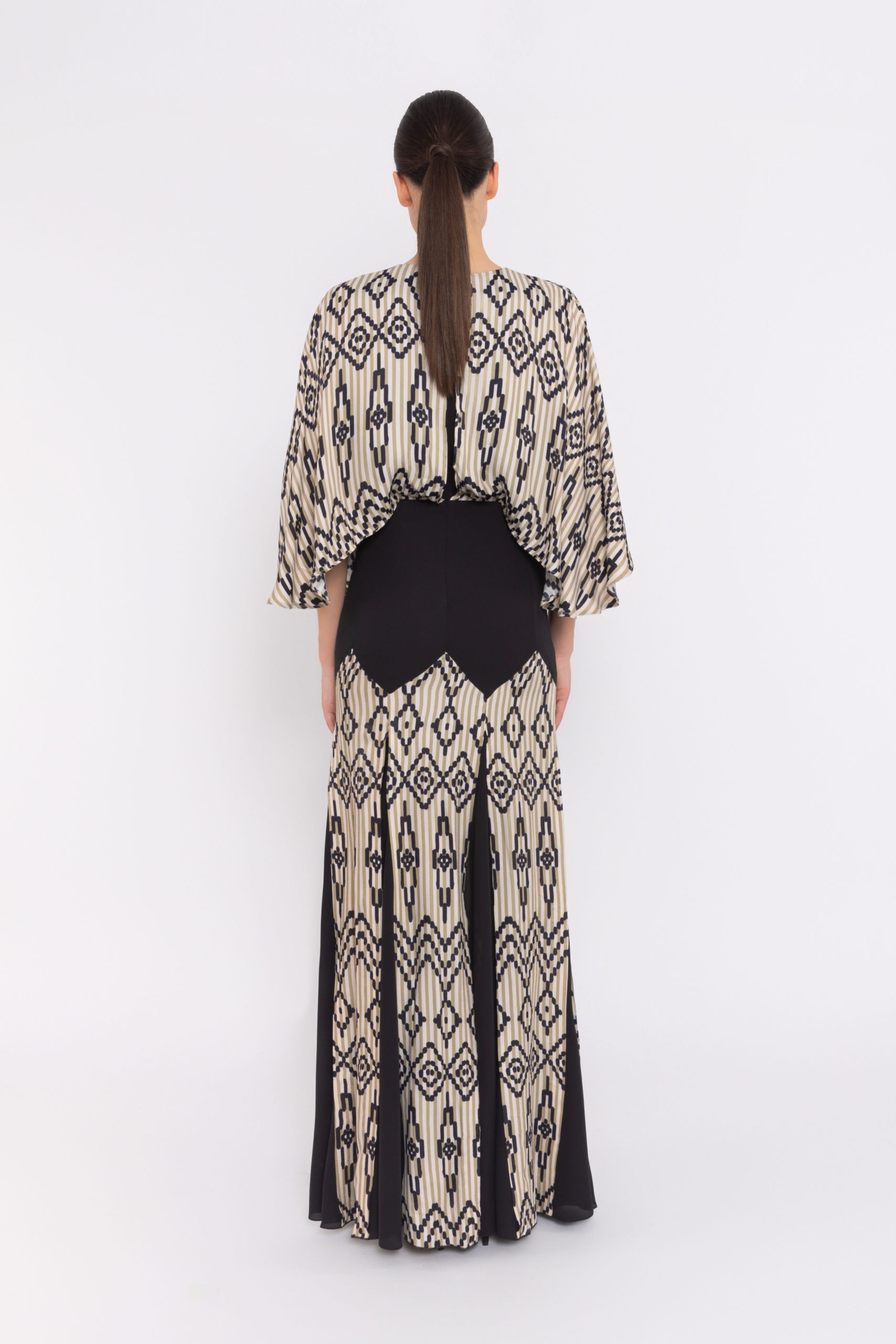 Elegant Two - Tone Geometric Print Long Dress