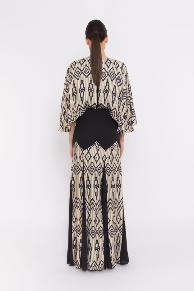 Elegant Two - Tone Geometric Print Long Dress