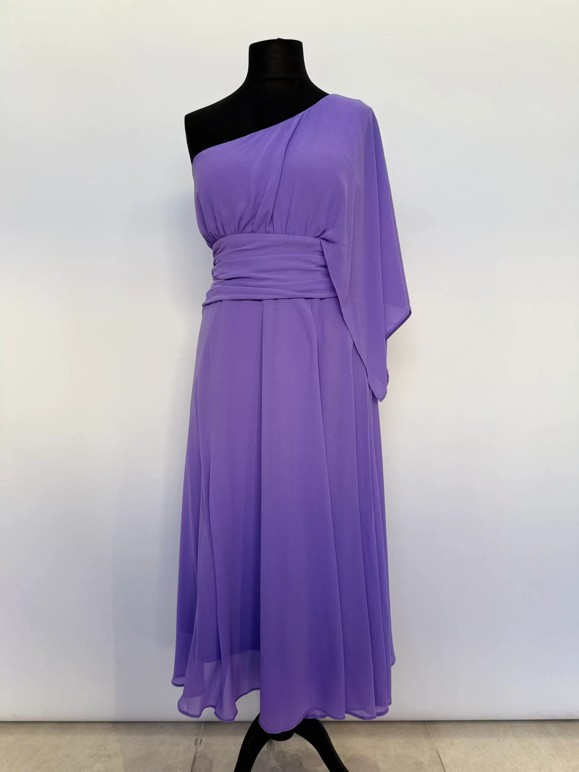 Elegant One - Shoulder Chiffon Midi Dress Collection (Multiple Colors: Teal, Green, Fuchsia, Blue, Purple)