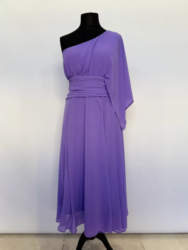 Elegant One - Shoulder Chiffon Midi Dress Collection (Multiple Colors: Teal, Green, Fuchsia, Blue, Purple)
