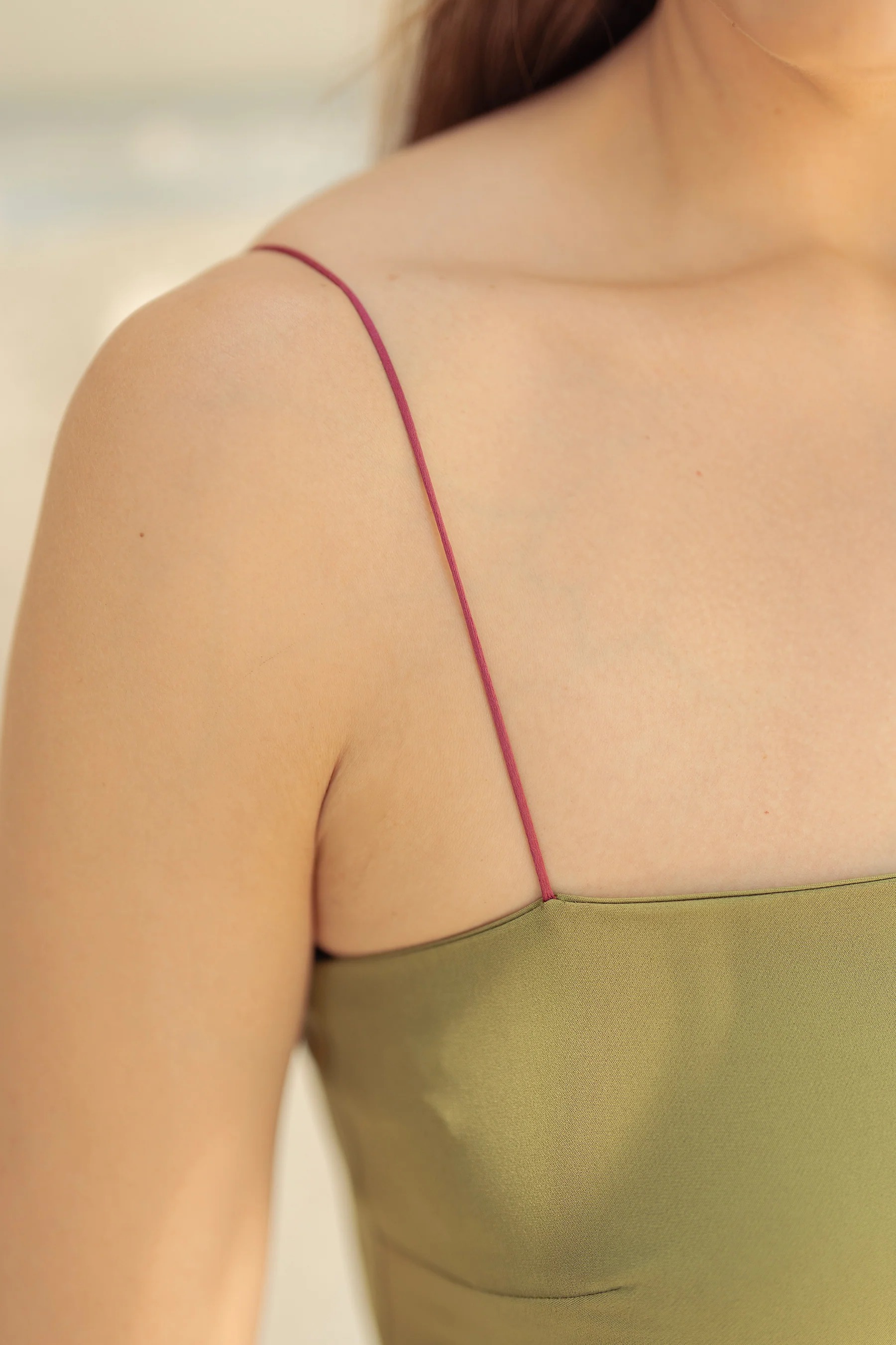 Chic Strapless Olive Green Gown with Purple Chiffon Wrap