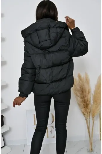 Short Puffer Jacket with Hood & Snap Details