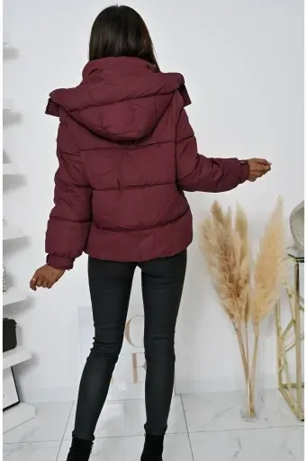 Short Puffer Jacket with Hood & Snap Details