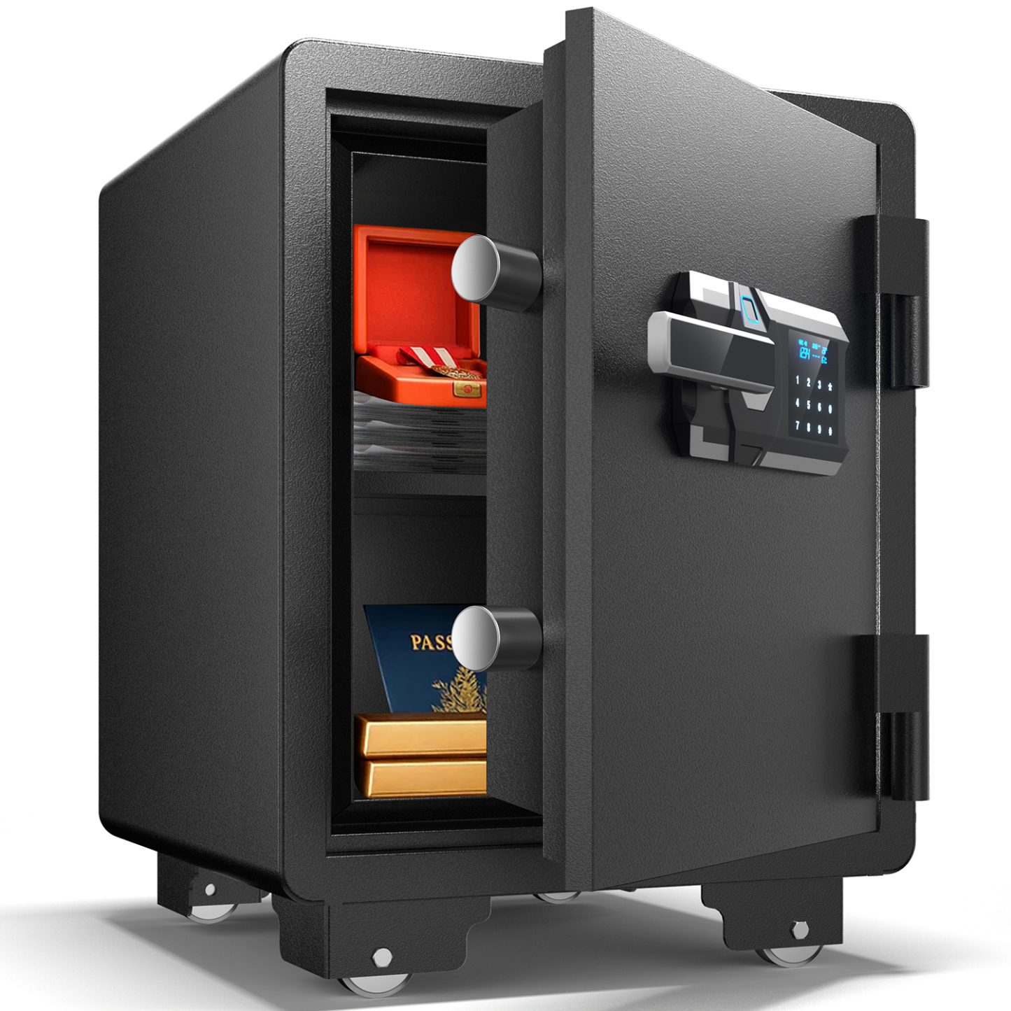 Fireproof and waterproof biometric safe,weighs 75 KG. Fire proof box for home,office,lock box,cabinet with fingerprint