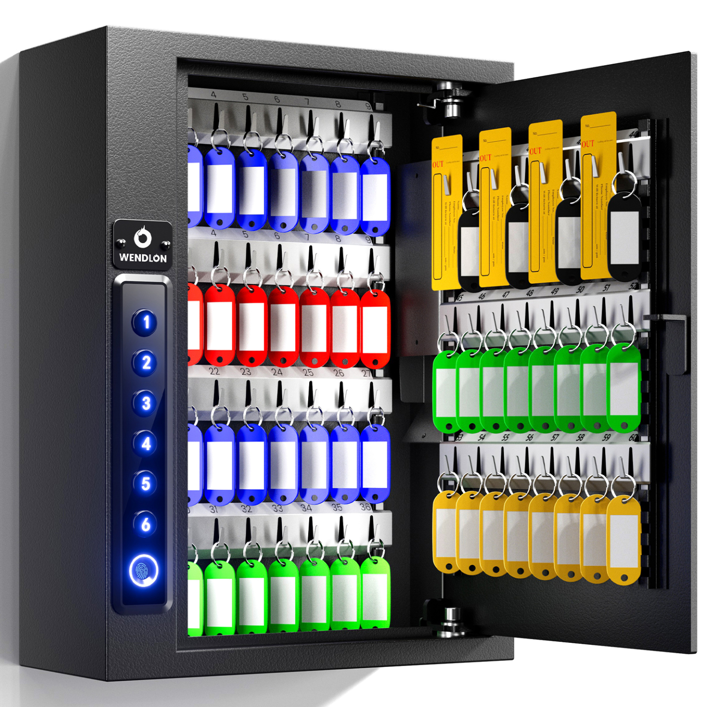 65-Key Biometric Key Safe Lock Box | Anti-Theft Deposit Slot & Key Out Tags 