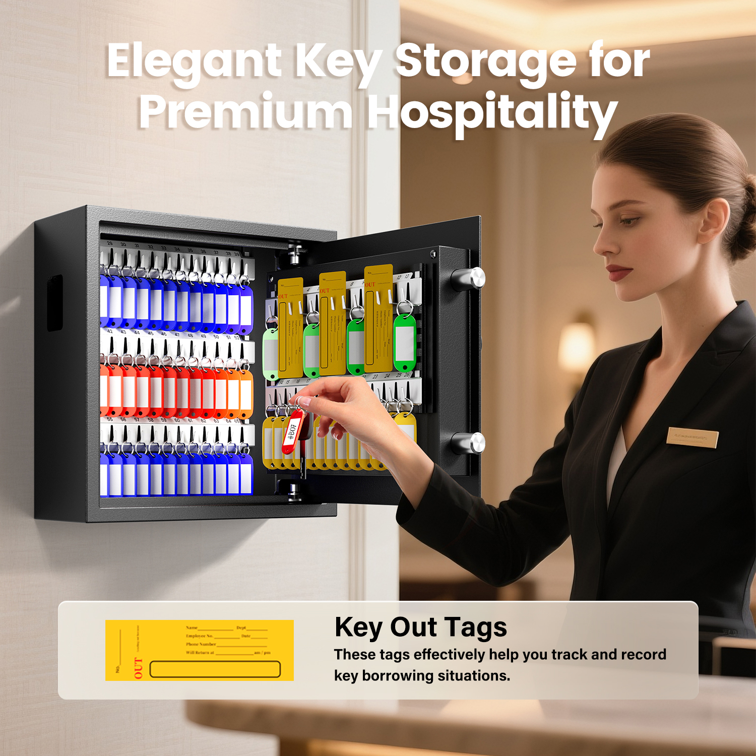 65-Key Electronic Key Safe Lock Box | Anti-Theft Deposit Slot & Key Retrieval Tags
