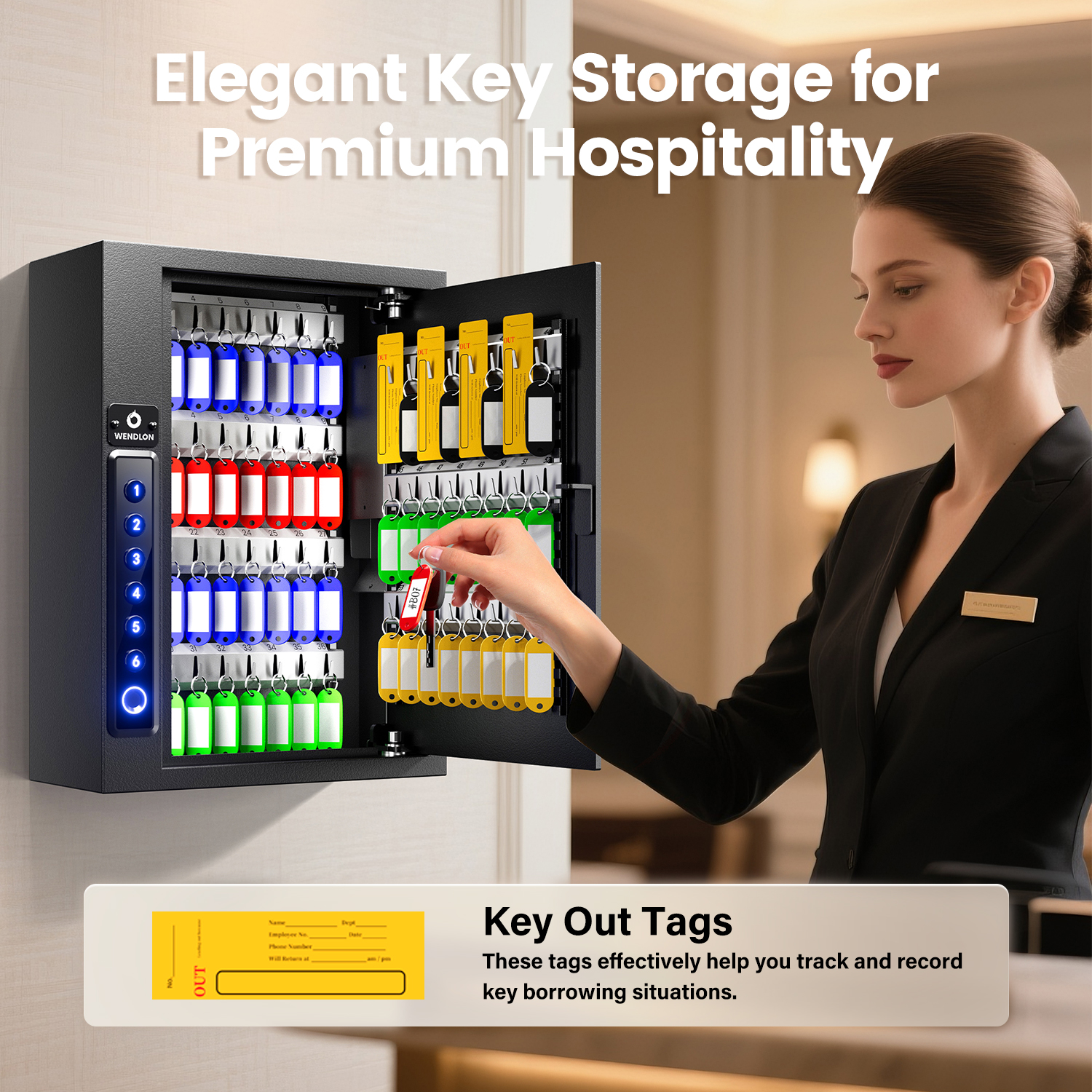 65-Key Biometric Key Safe Lock Box | Anti-Theft Deposit Slot & Key Out Tags 