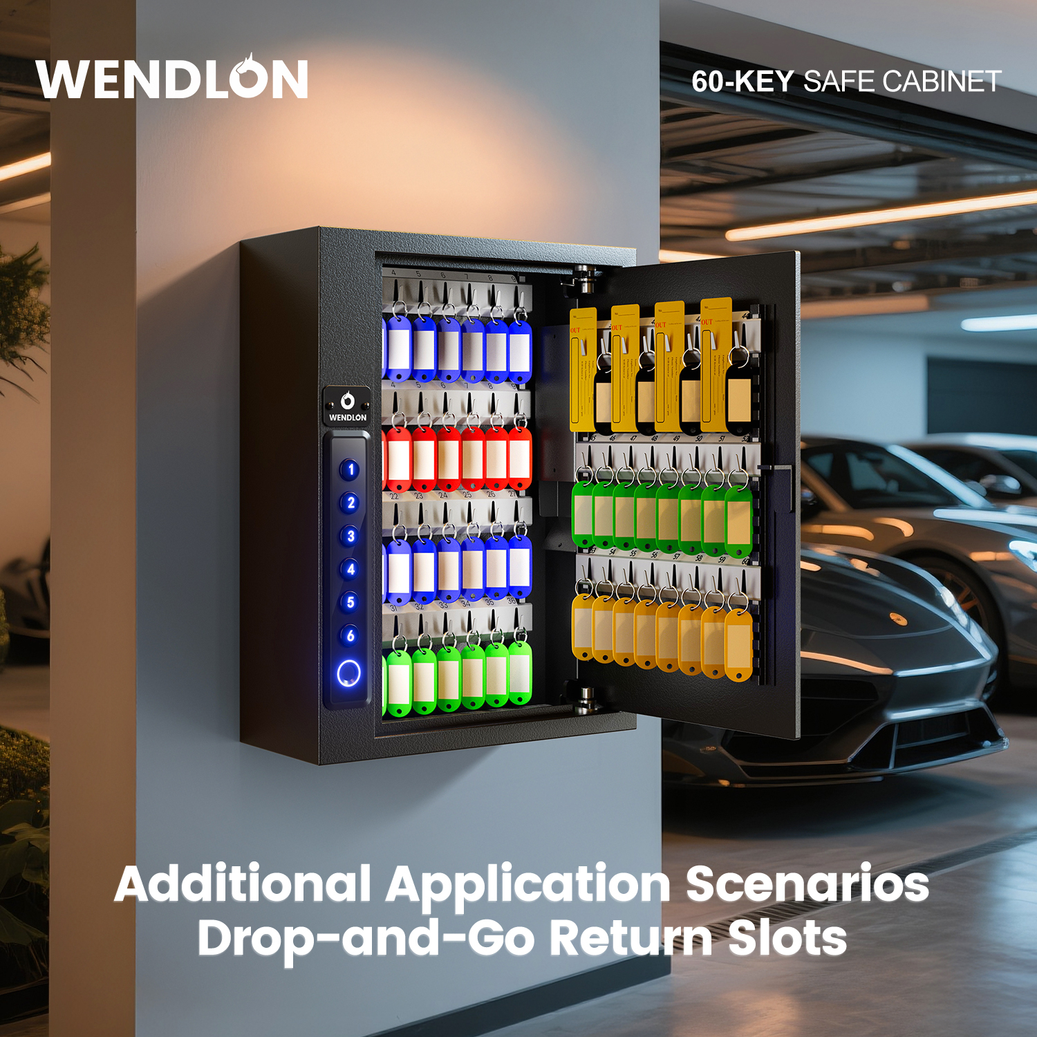 65-Key Biometric Key Safe Lock Box | Anti-Theft Deposit Slot & Key Out Tags 