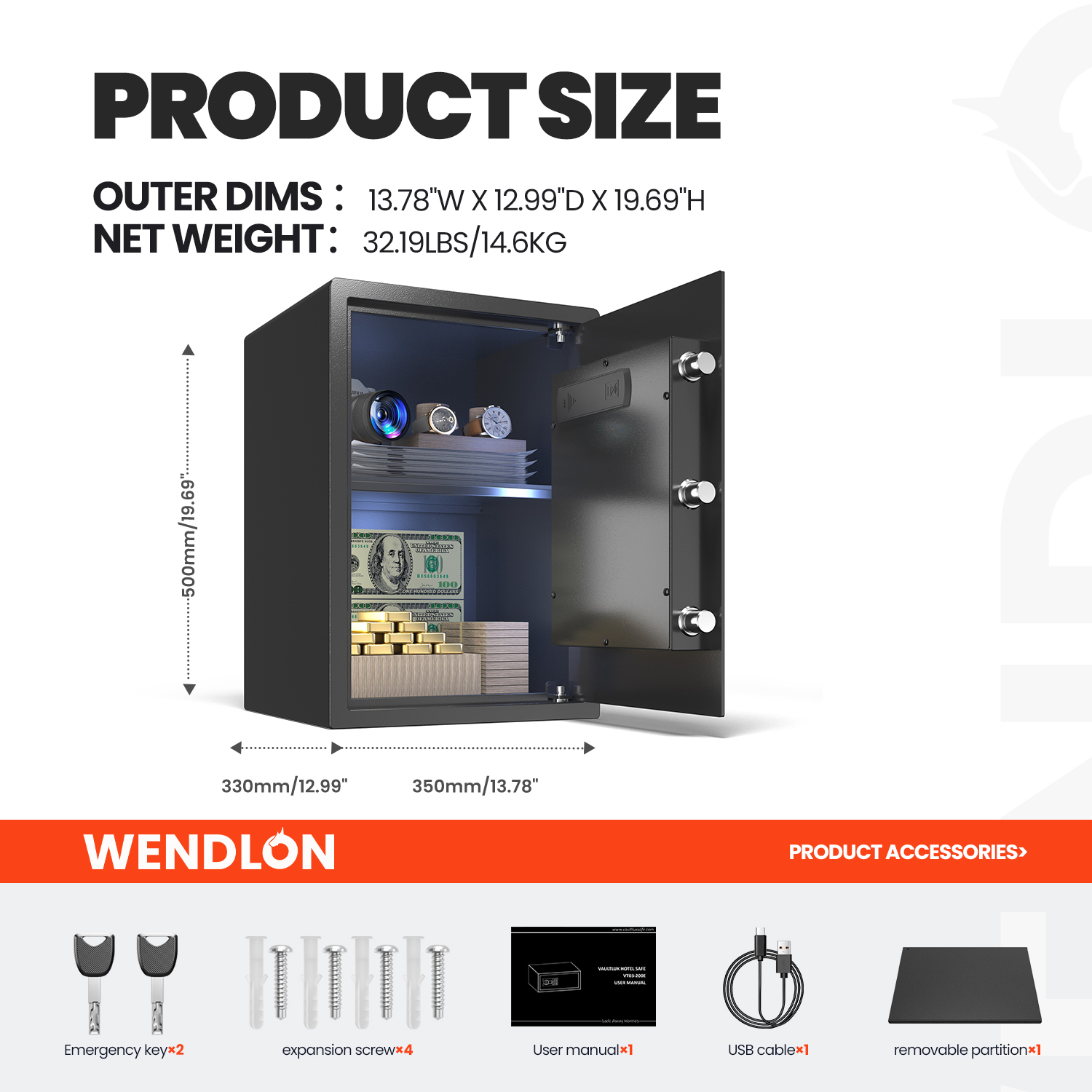 Wedlon Safe Box for home - 18 KG Touch screen lock Box「50E」