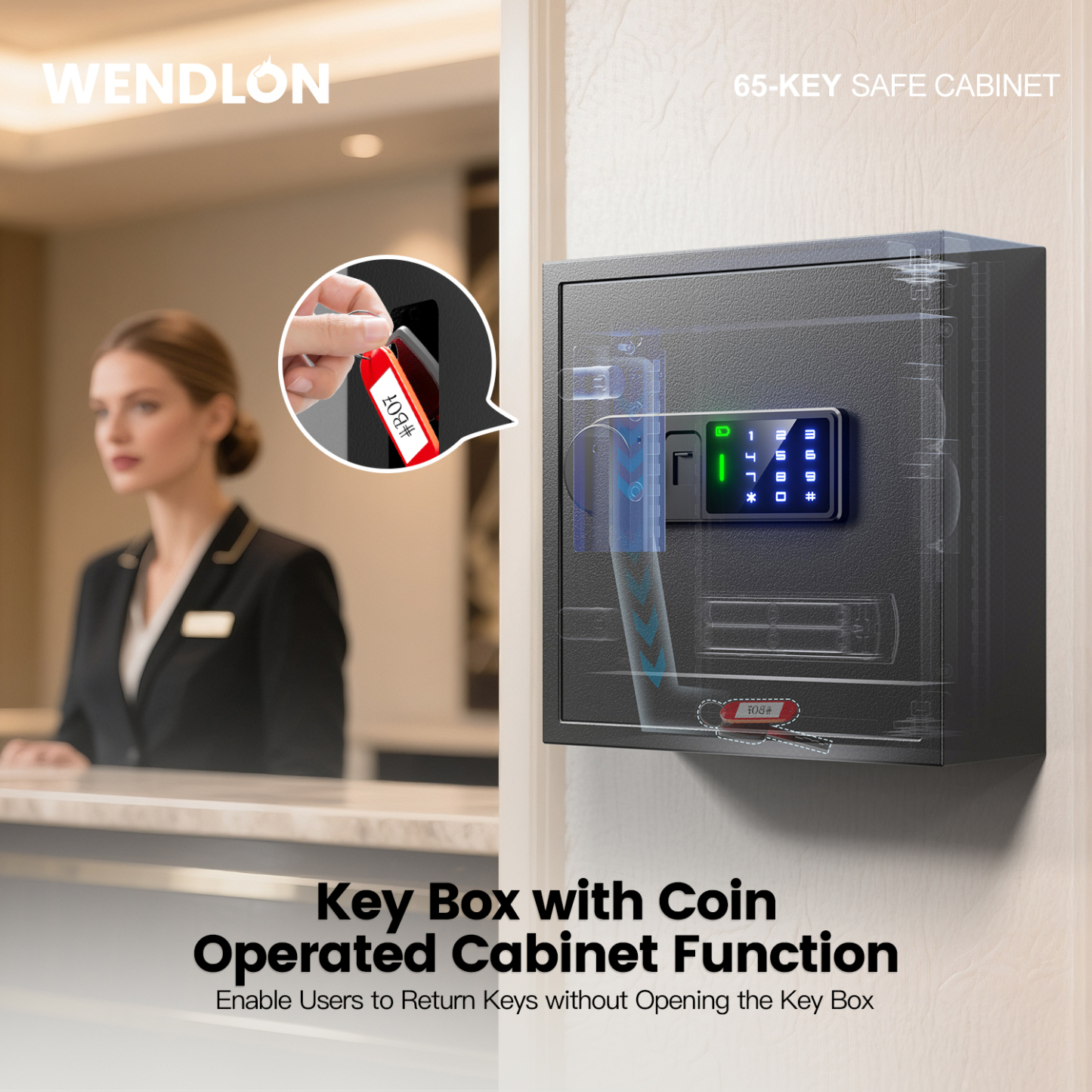 65-Key Electronic Key Safe Lock Box | Anti-Theft Deposit Slot & Key Retrieval Tags