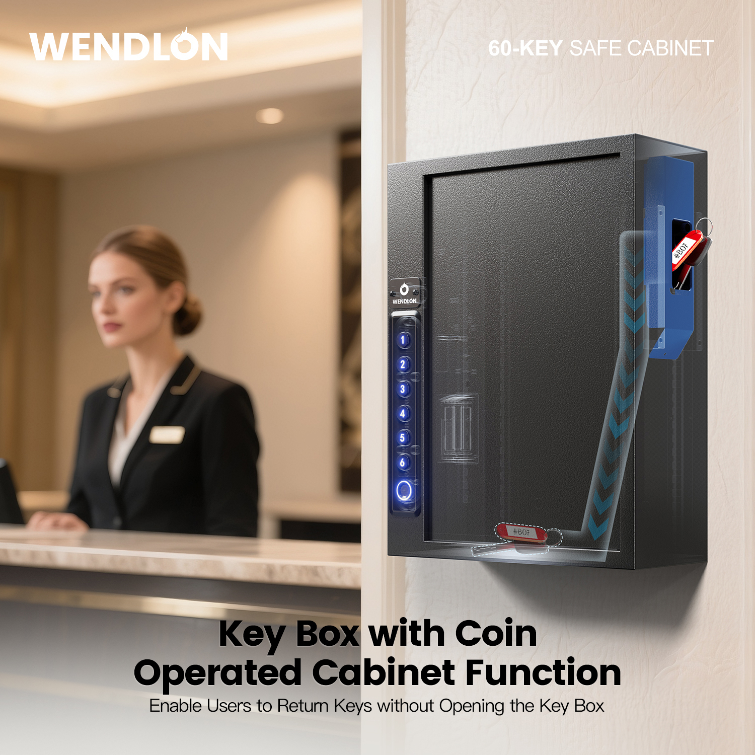 65-Key Biometric Key Safe Lock Box | Anti-Theft Deposit Slot & Key Out Tags 