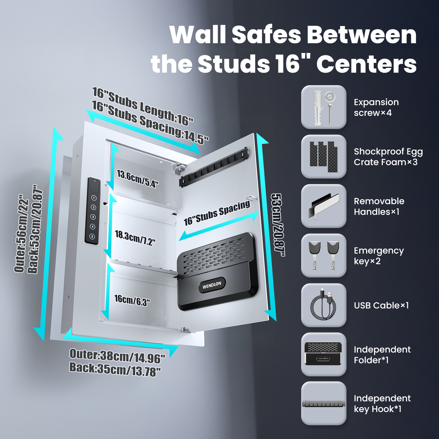 White Hidden Wall Safe, 16" Stud Centers, Quick Access with Document Storage for Cash Valuables