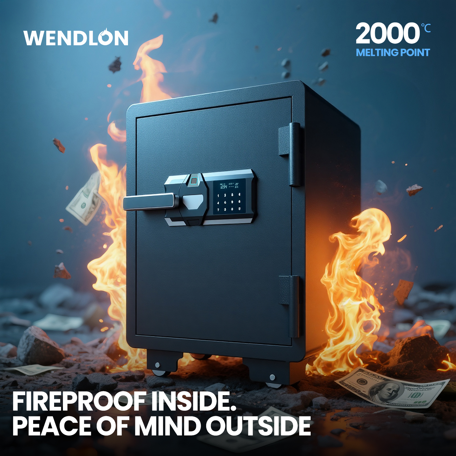 Fireproof and waterproof biometric safe,weighs 75 KG. Fire proof box for home,office,lock box,cabinet with fingerprint