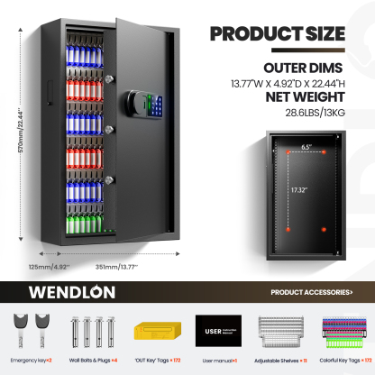 172-Key Electronic Key Safe Lock Box | Anti-Theft Deposit Slot & Key Retrieval Tags