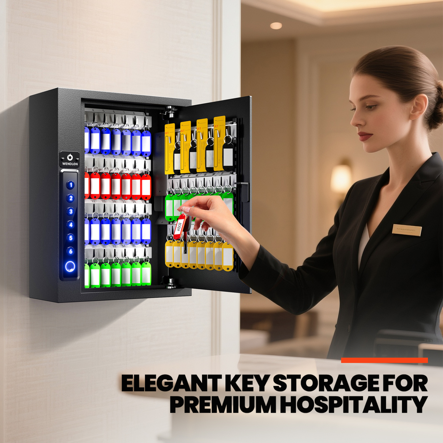 65-Key Biometric Key Safe Lock Box | Anti-Theft Deposit Slot & Key Out Tags 