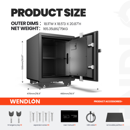 Fireproof and waterproof biometric safe,weighs 75 KG. Fire proof box for home,office,lock box,cabinet with fingerprint