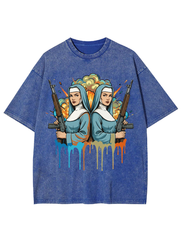 Gun-Wielding Nun Washed Tshirt