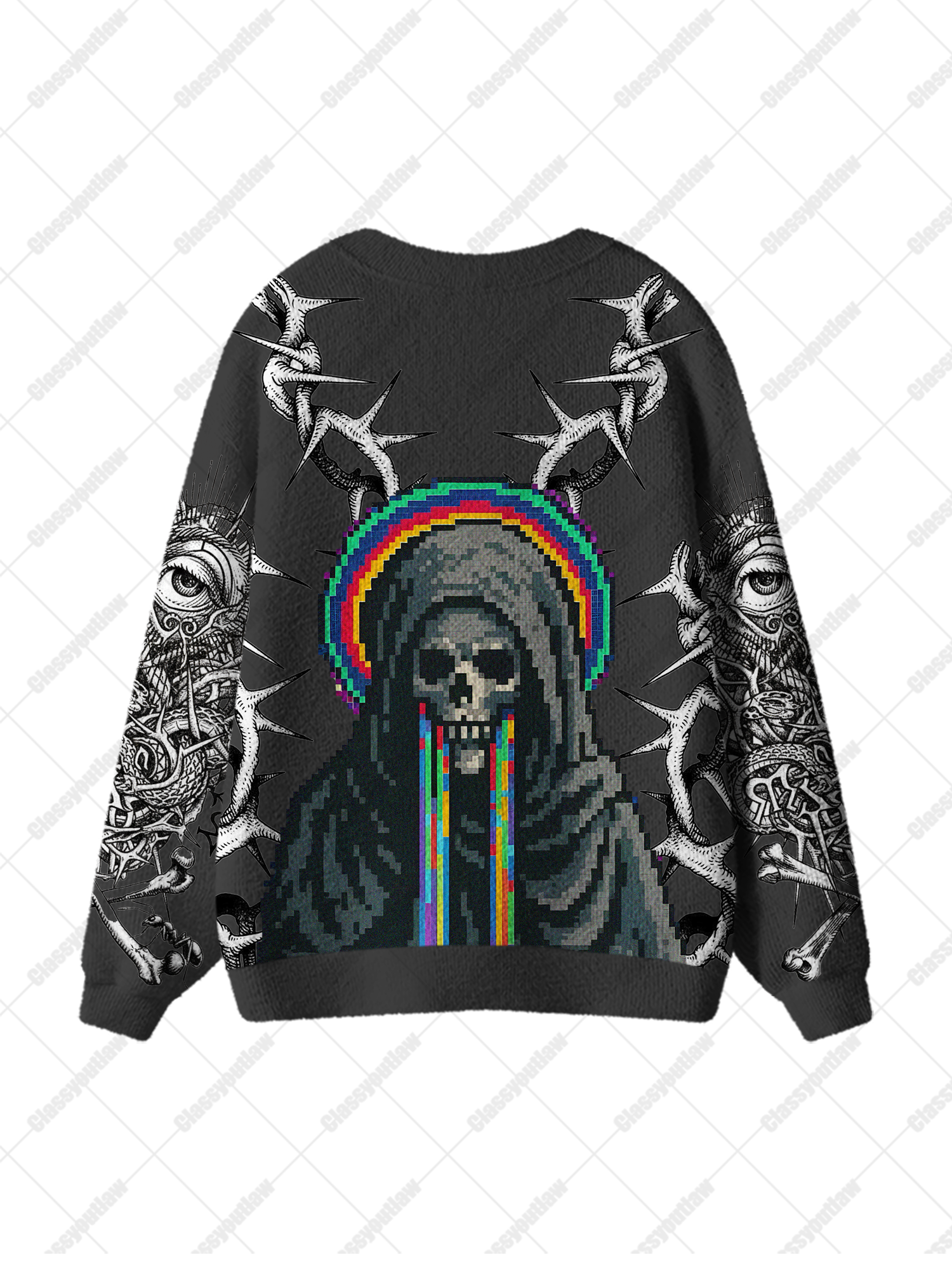 Pixelated Skull Gothic Ugly Cardigan Sweaters
