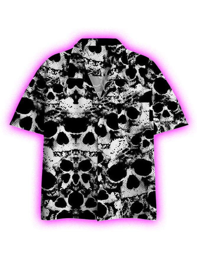 SKULL PATTERN BUTTON UP POCKET SHIRT
