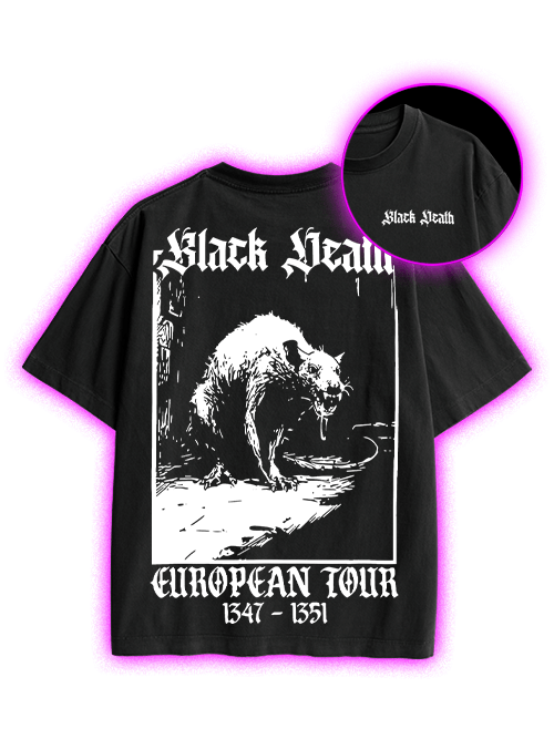 Black Death Double Sided Print Washed TShirt