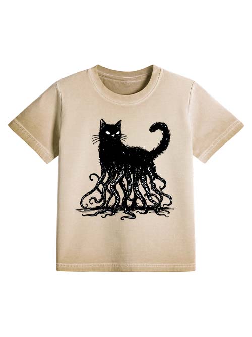 Octopus Tentacle Cat Washed Slim Tshirt