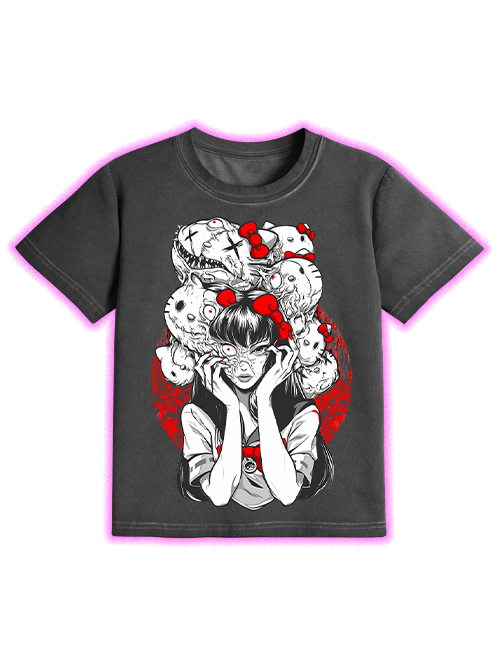 Tomie And Hello Kitty Washed Slim Tshirt-ClassyOutlaw Sale