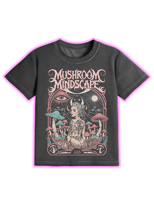 Mushroom Mindscape Washed Slim Tshirt-ClassyOutlaw Sale
