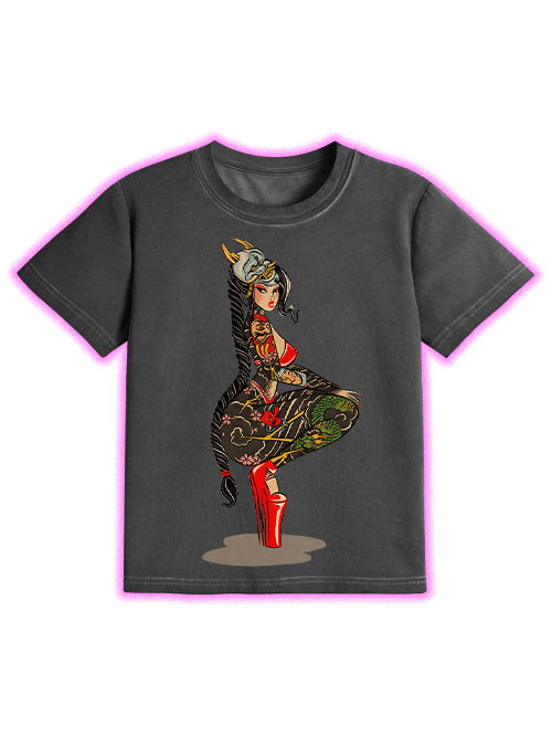 Tattooed Warrior Washed Slim Tshirt-ClassyOutlaw Sale