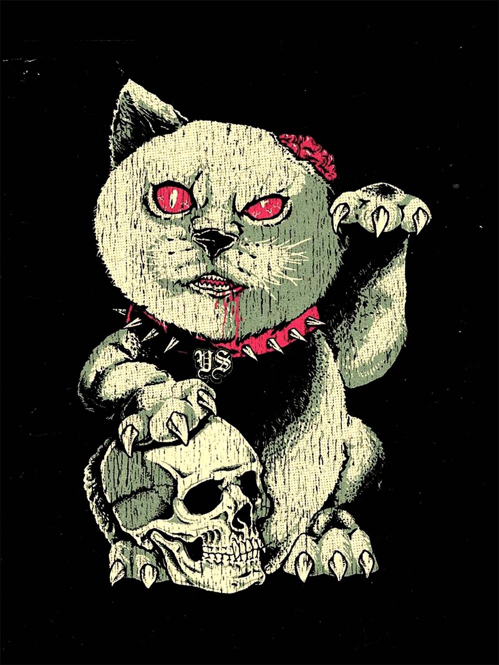 Rebel Cat with Skull Washed Tshirt