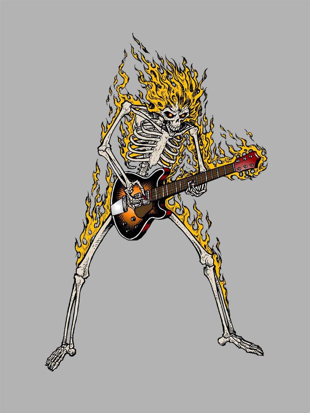 Flaming Skeleton Guitarist Washed Tshirt