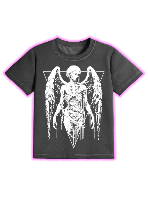 Deathly Angel Washed Slim Tshirt-ClassyOutlaw Sale