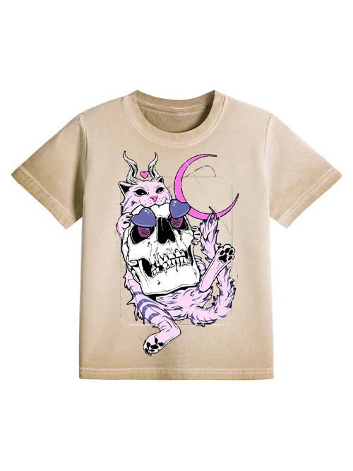 Cat And Skull Washed Slim Tshirt