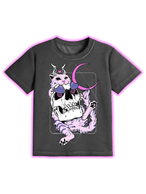 Cat And Skull Washed Slim Tshirt
