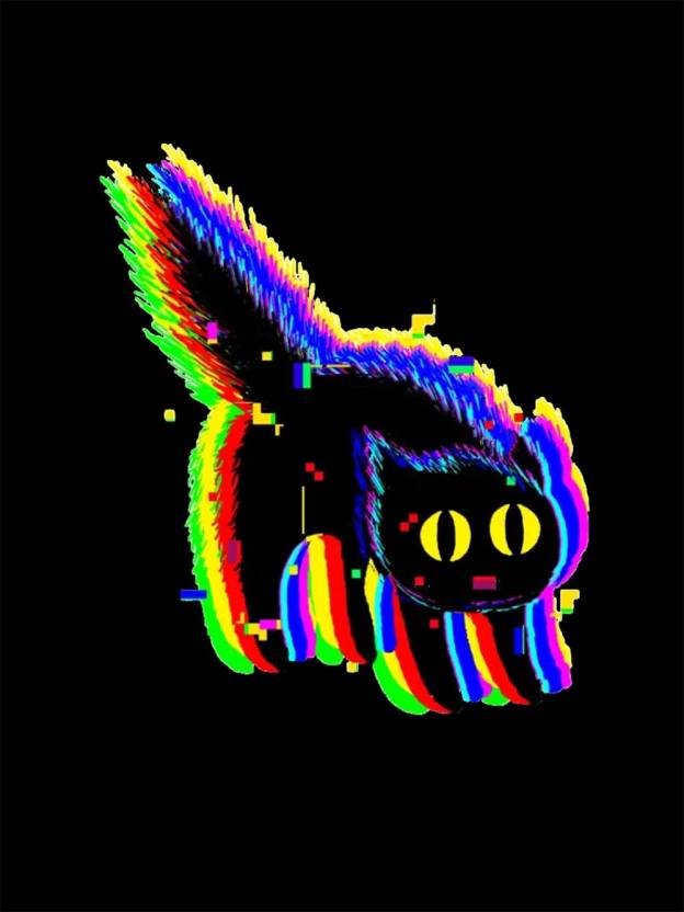Glitchy Neon Cat Washed Tshirt