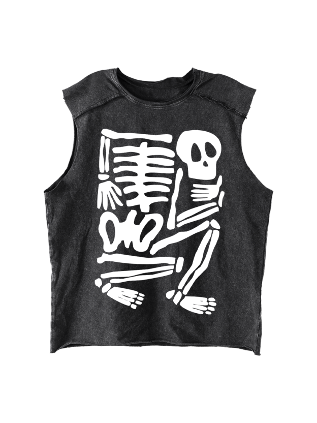 Skeleton Puzzle Distressed Tank Top
