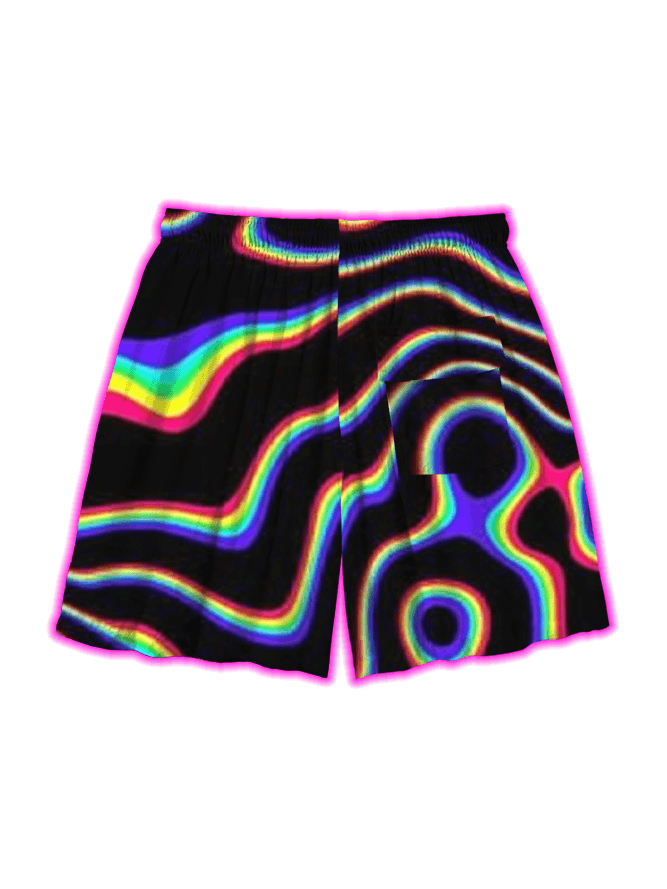 Psychedelic Waves Over Print Shorts