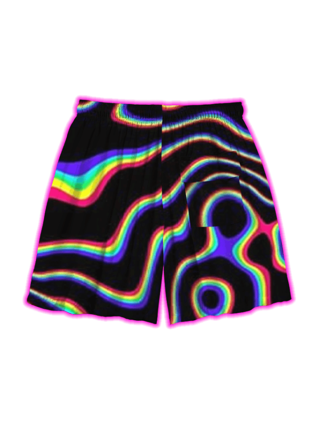Psychedelic Waves Over Print Shorts