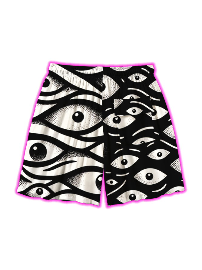 Eye Illusion Mosaic Over Print Shorts