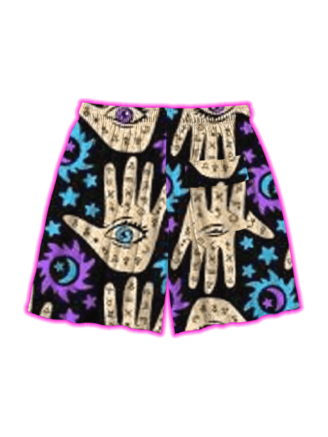 Mystic Palm Pattern Over Print Shorts