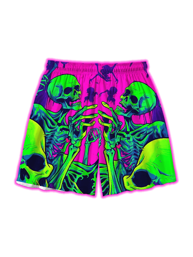 Neon Skeleton Party All Over Print Shorts