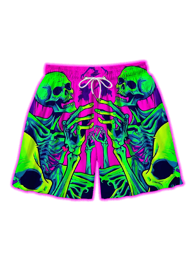 Neon Skeleton Party All Over Print Shorts-ClassyOutlaw Sale