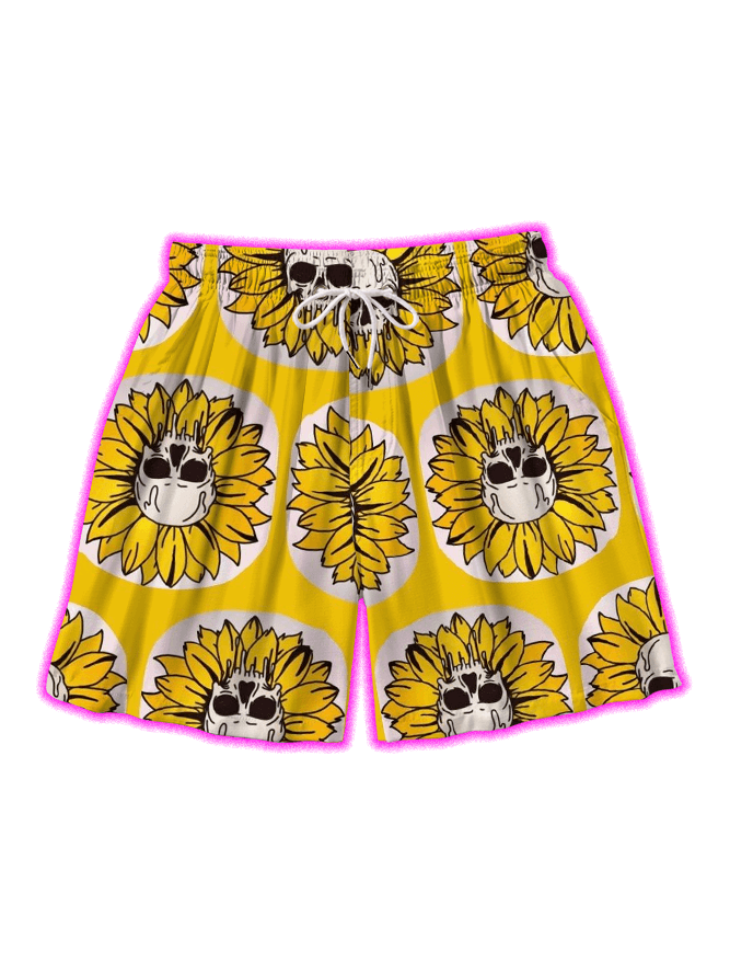Skull Sunflowers All Over Print Shorts