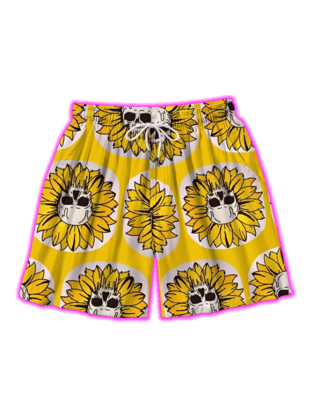 Skull Sunflowers All Over Print Shorts