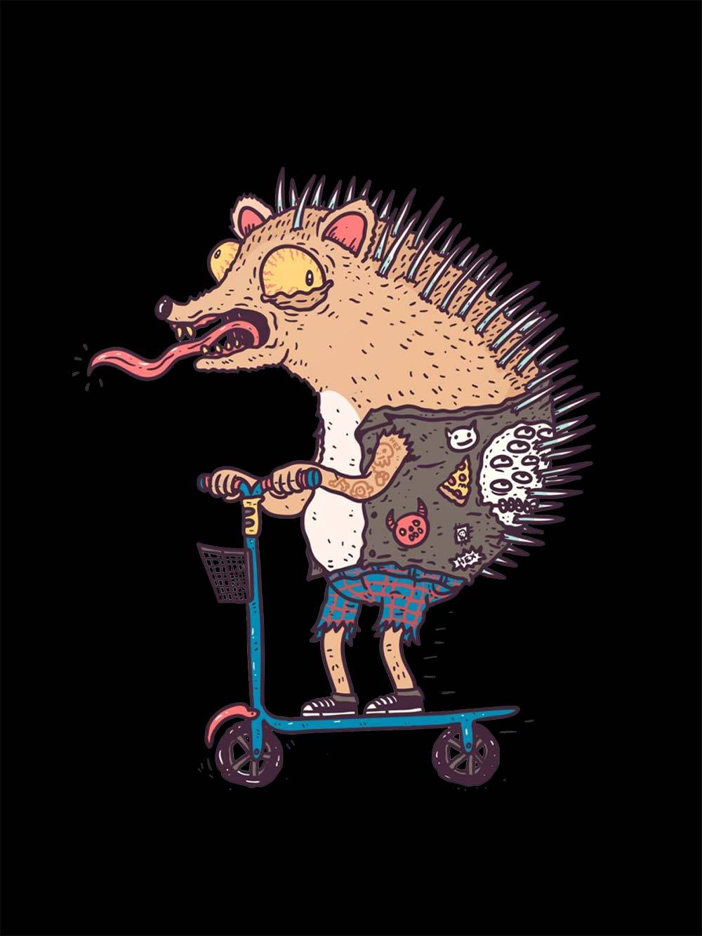 Punk Hedgehog Rider Washed Tshirt