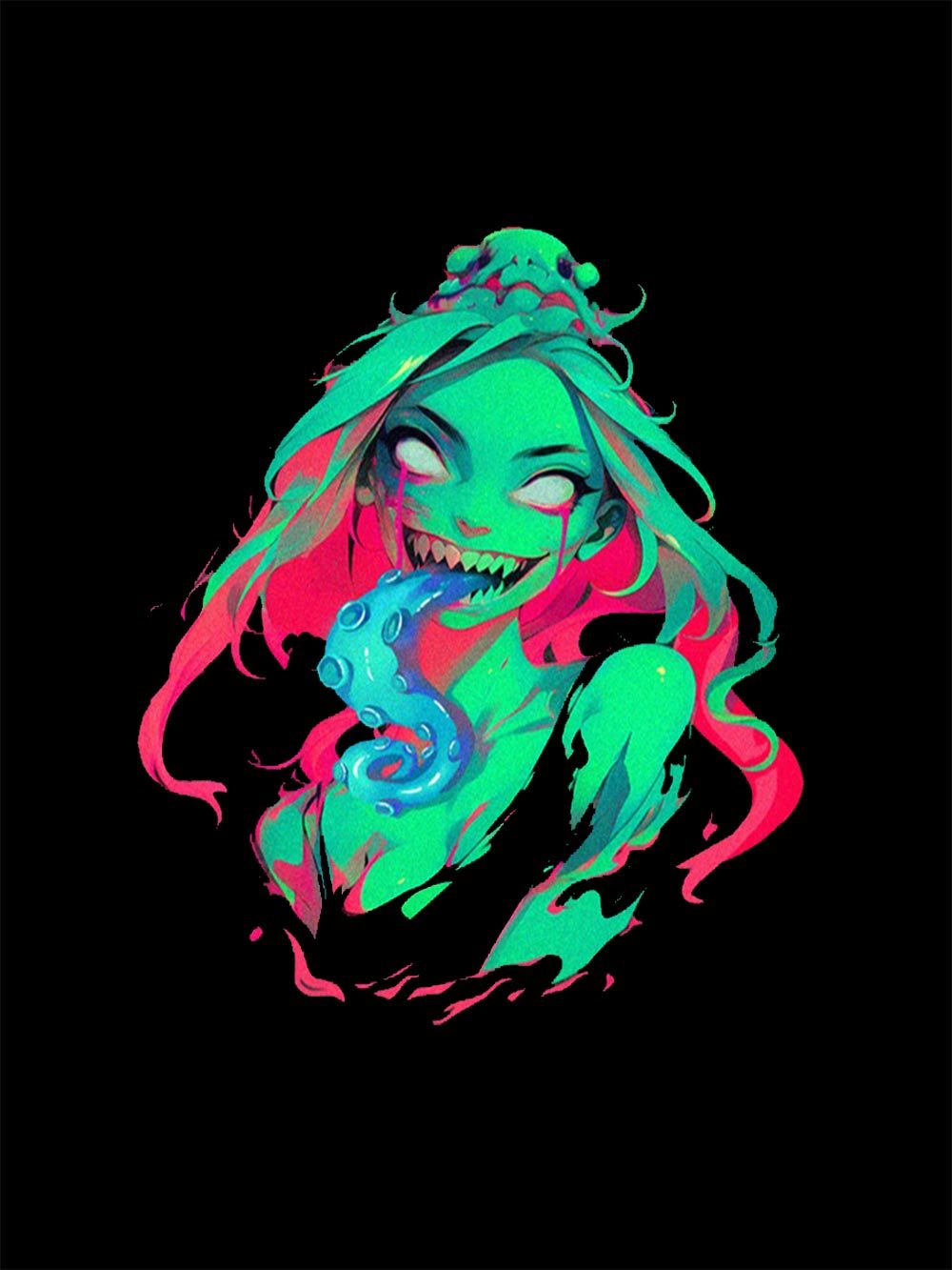 Tentacles Evil Girl Washed Tshirt