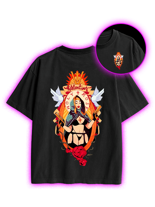 Holy Rose Rebel Double Sided Print Washed TShirt